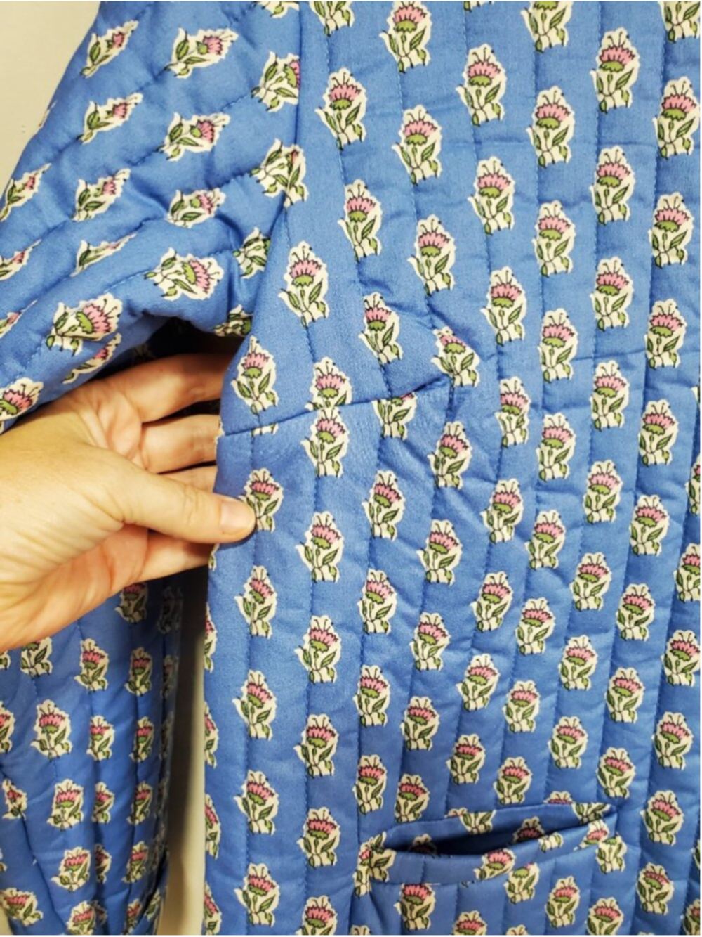 JAPNA Quilted Cotton Floral Jacket Blue Small Block Print Hook Front Cottagecore - Picture 5 of 14